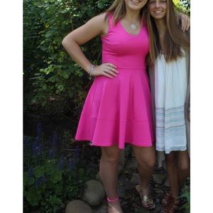 Bright pink fit and flare dress